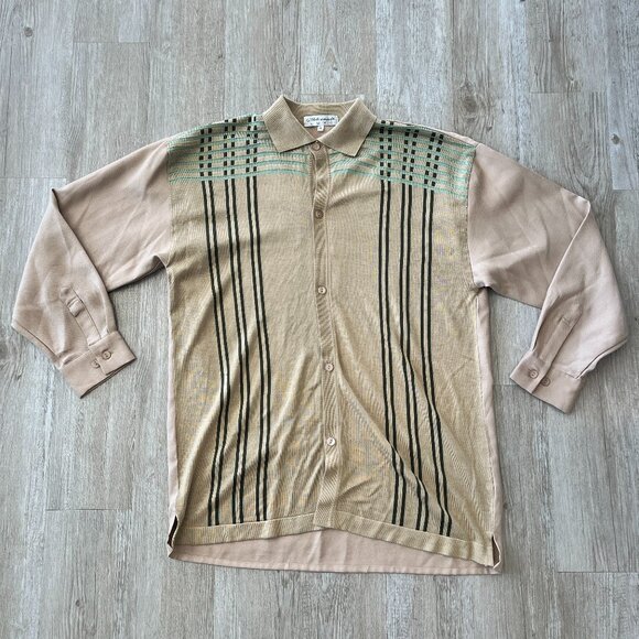 Mens Silversilk Luxe Cream/Tan Button Up - XL - Picture 1 of 6